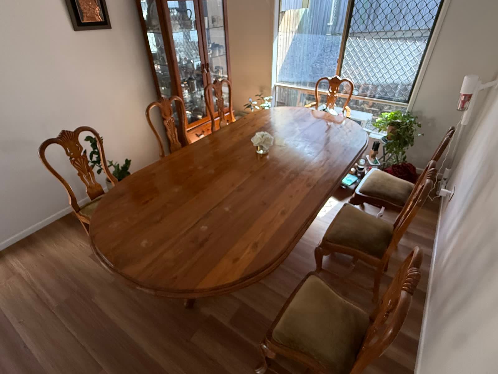 Oval Teak Dining Table and 8 Carved Chairs photo 2