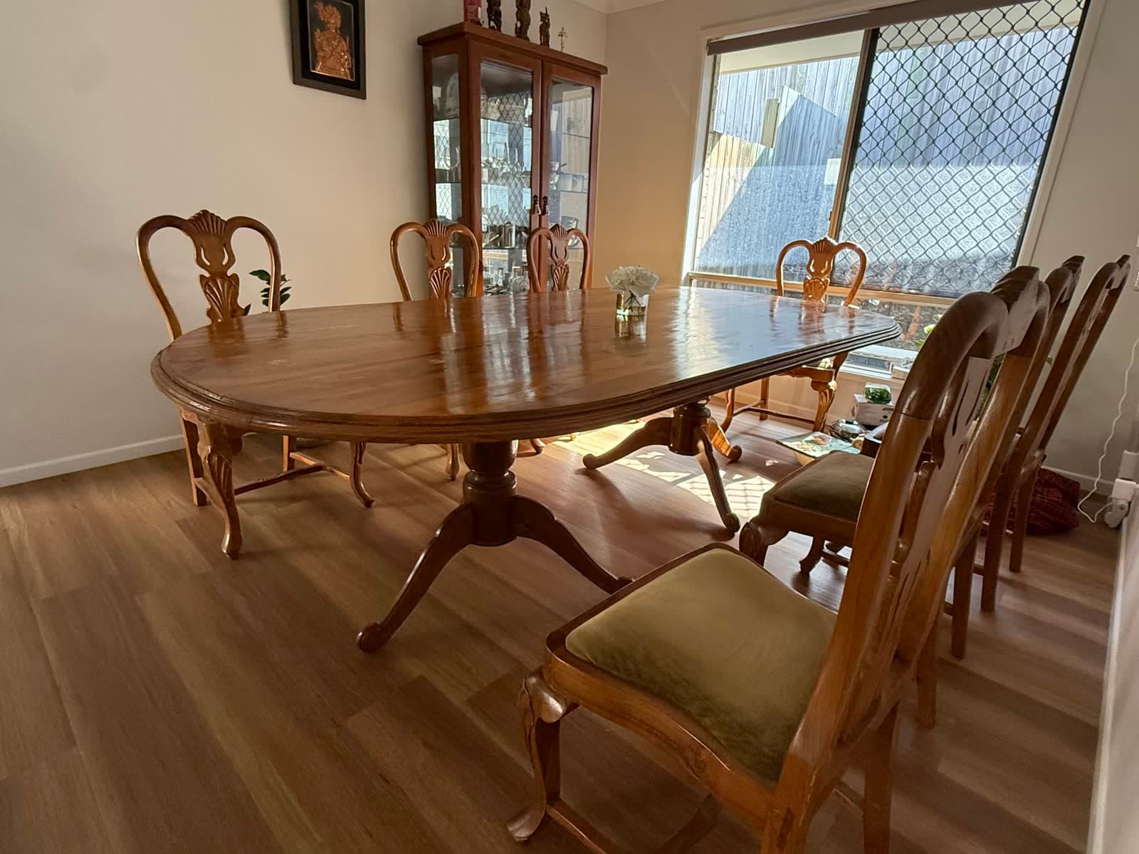 Oval Teak Dining Table and 8 Carved Chairs photo 5