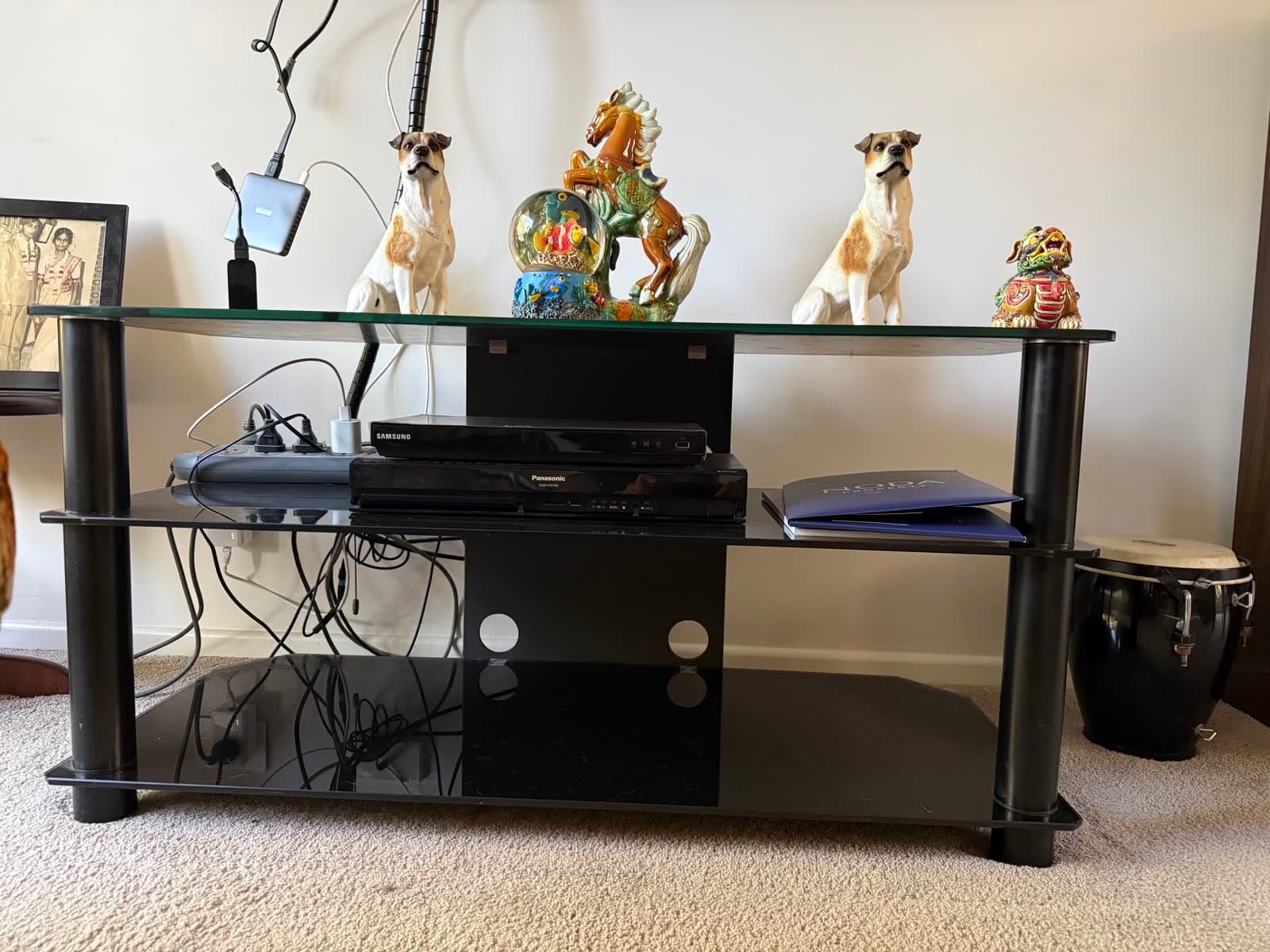 Three-Tier Black Glass TV Unit