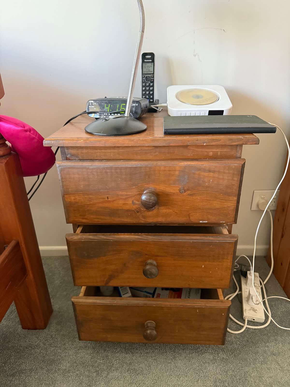 Timber Three-Drawer Bedside Cabinet photo 3